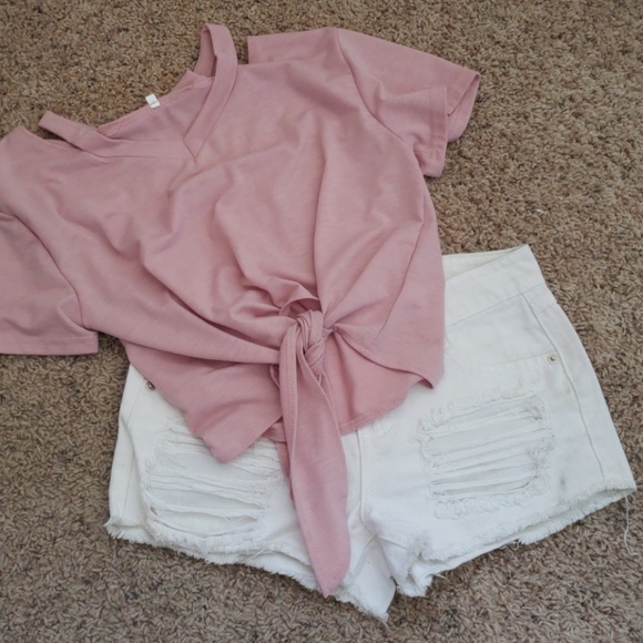 White Distressed Denim shorts - Picture 1 of 4